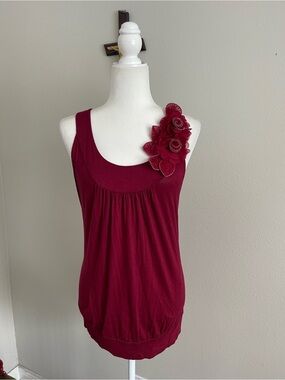 Finesse Floral-Shoulder Burgundy Tank